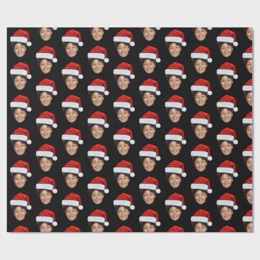 Custom Face Foto Santa Claus Hat Christmas Black Geschenkpapier (Flach)
