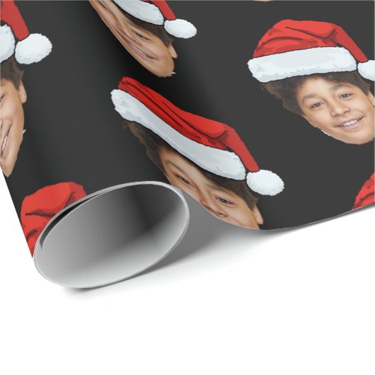 Custom Face Foto Santa Claus Hat Christmas Black Geschenkpapier (Rolleneckpunkt)