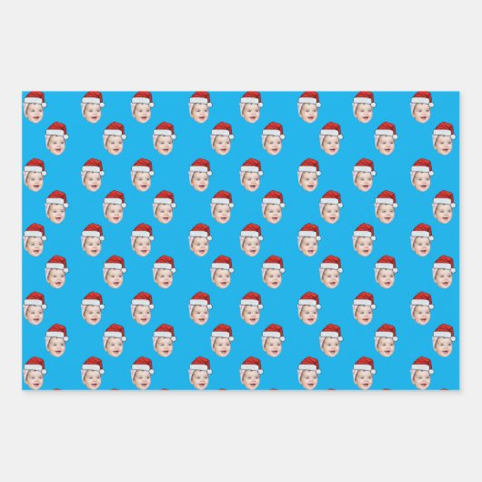 Custom Face Foto Weihnachtsmannmütze Weihnachten G Geschenkpapier Set (Vorderseite 3)