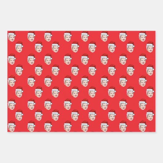 Custom Face Foto Weihnachtsmannmütze Weihnachten G Geschenkpapier Set (Vorderseite 2)