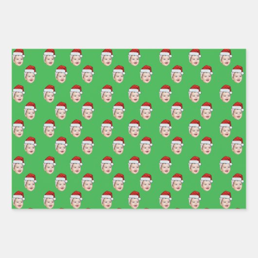 Custom Face Foto Weihnachtsmannmütze Weihnachten G Geschenkpapier Set (Vorderseite)