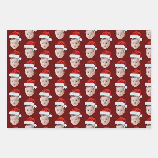 Custom Face Foto Weihnachtsmannmütze Weihnachten Geschenkpapier Set (Vorderseite 3)