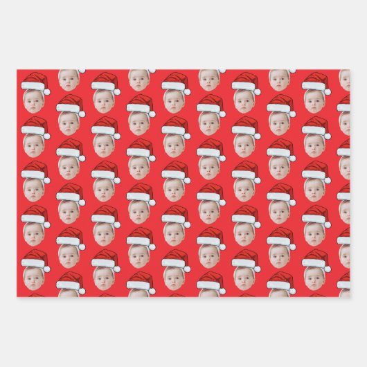 Custom Face Foto Weihnachtsmannmütze Weihnachten Geschenkpapier Set (Vorderseite 3)