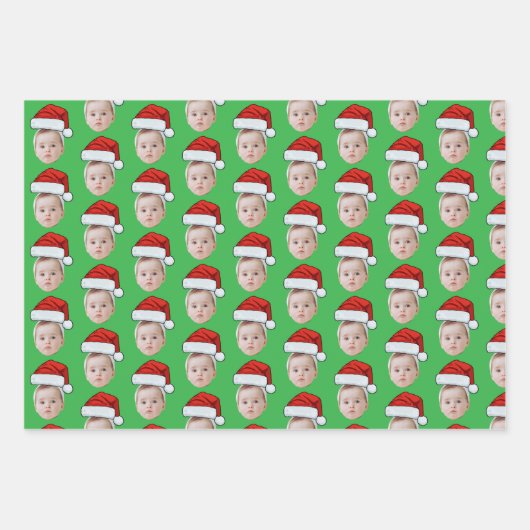 Custom Face Foto Weihnachtsmannmütze Weihnachten Geschenkpapier Set (Vorderseite 2)