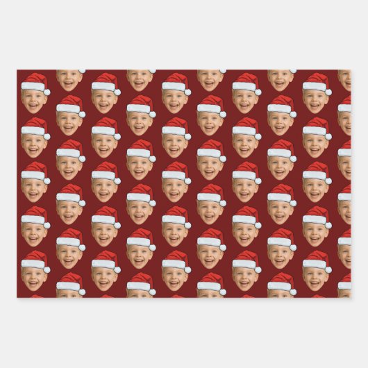 Custom Face Foto Weihnachtsmannmütze Weihnachten Geschenkpapier Set (Vorderseite 3)
