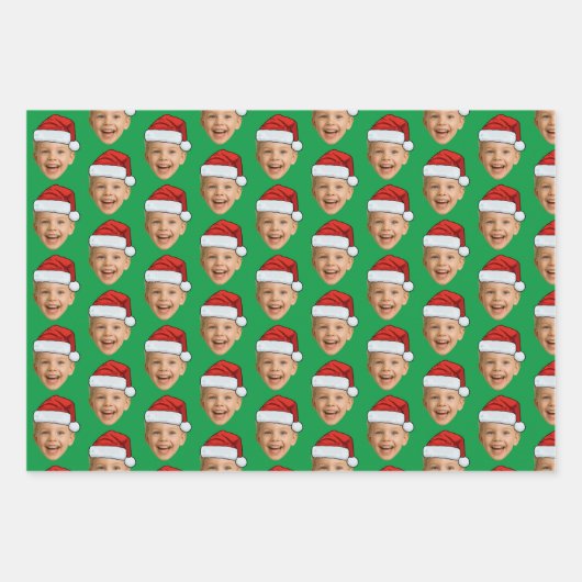 Custom Face Foto Weihnachtsmannmütze Weihnachten Geschenkpapier Set (Vorderseite 2)