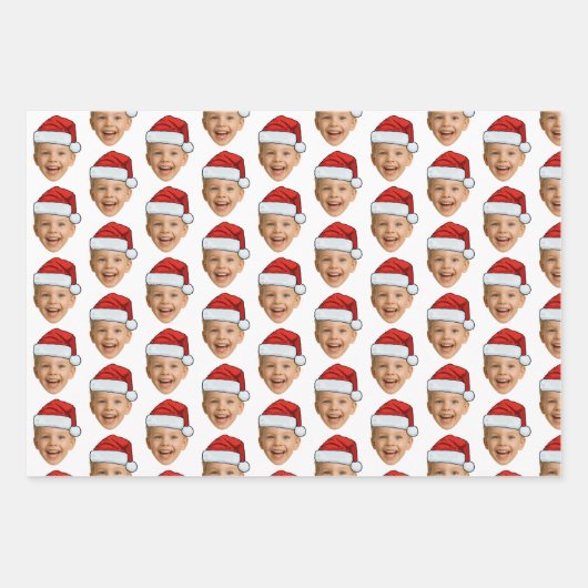 Custom Face Foto Weihnachtsmannmütze Weihnachten Geschenkpapier Set (Vorderseite)