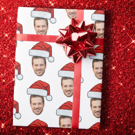 Custom Face Foto Weihnachtsmannmütze Weihnachtsges Geschenkpapier