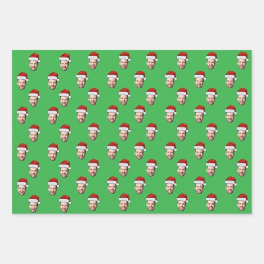 Custom Face Foto Weihnachtsmannmütze Weihnachtsges Geschenkpapier Set (Vorderseite 2)