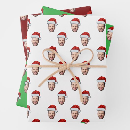 Custom Face Foto Weihnachtsmannmütze Weihnachtsges Geschenkpapier Set (Beispiel)