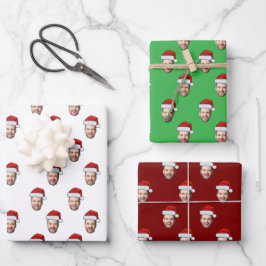 Custom Face Foto Weihnachtsmannmütze Weihnachtsges Geschenkpapier Set