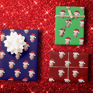 Custom Face Foto Weihnachtsmannmütze Weihnachtsges Geschenkpapier Set