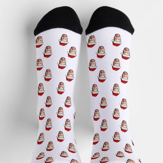 Custom Face Foto Weihnachtsmannmütze Weihnachtsges Socken (Oben)