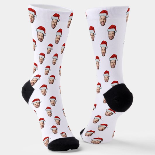 Custom Face Foto Weihnachtsmannmütze Weihnachtsges Socken (Gewinkelt)