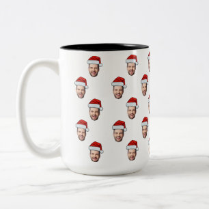 Custom Face Foto Weihnachtsmannmütze Weihnachtsges Zweifarbige Tasse