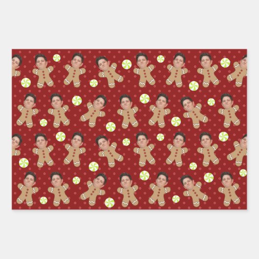 Custom Face Foto Weihnachtsmannschaft 3 Niedlich Geschenkpapier Set (Vorderseite)