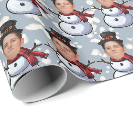 Custom Face Foto Weihnachtsschneemänner Wrapping P Geschenkpapier (Rolleneckpunkt)
