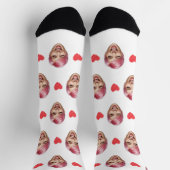 Custom Face Foto with Red Hearts - Funny Gift Socken (Oben)