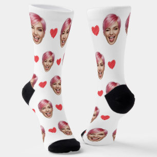 Custom Face Foto with Red Hearts - Funny Gift Socken