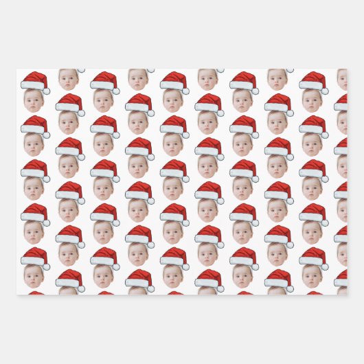 Custom Face Head Foto Weihnachtsmannmütze Weihnach Geschenkpapier Set (Vorderseite 2)