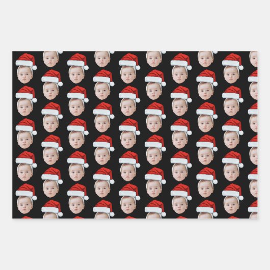 Custom Face Head Foto Weihnachtsmannmütze Weihnach Geschenkpapier Set (Vorderseite)