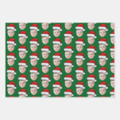 Custom Face Head Photo Santa Hat Christmas Green Geschenkpapier Set (Vorderseite)