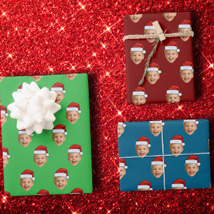Custom Face Head Santa Claus Hat Weihnachtsgeschen Geschenkpapier Set