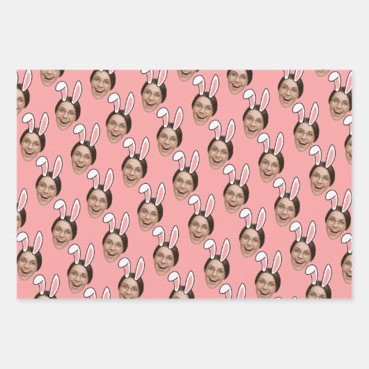 Custom Face Personalized Easter Bunny Ears Photo Geschenkpapier Set (Vorderseite)