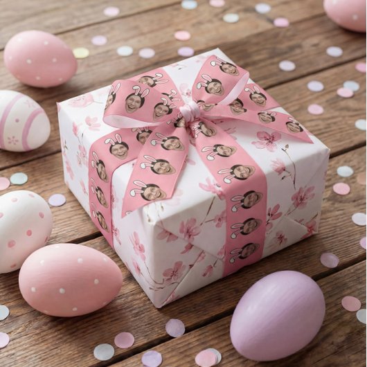 Custom Face Personalized Easter Bunny Ears Photo Satinband