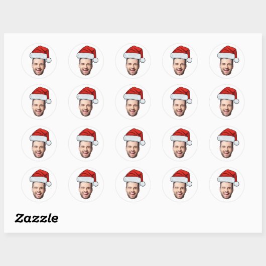 Custom Face Photo Santa Claus Hat Christmas Runder Aufkleber (Blatt)