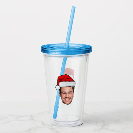 Custom Face Photo Santa Hat Christmas Acryltrinkbecher (Rückseite)