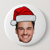 Custom Face Photo Santa Hat Christmas Button (Vorderseite)