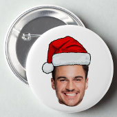 Custom Face Photo Santa Hat Christmas Button