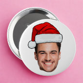 Custom Face Photo Santa Hat Christmas Button