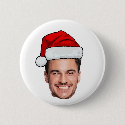 Custom Face Photo Santa Hat Christmas Button (Vorderseite)