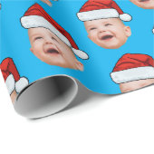 Custom Face Photo Santa Hat Christmas Geschenkpapier (Rolleneckpunkt)