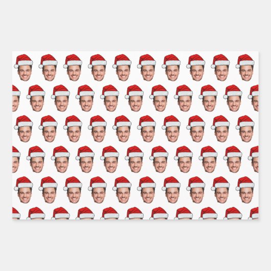 Custom Face Photo Santa Hat Christmas Geschenkpapier Set (Vorderseite 2)