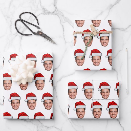 Custom Face Photo Santa Hat Christmas Geschenkpapier Set (Vorderseite)