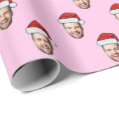 Custom Face Photo Santa Hat Christmas Gift Pink Geschenkpapier (Rolleneckpunkt)