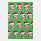 Custom Face Photo Santa Hat Christmas Green Geschirrtuch (Vertikal)