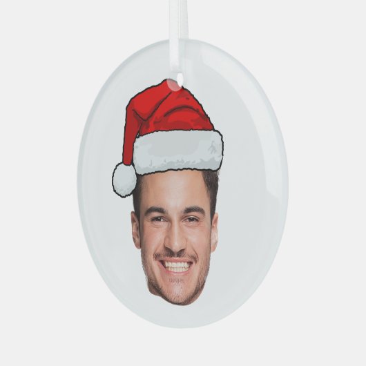 Custom Face Photo Santa Hat Christmas Ornament Aus Glas (Vorderseite links)