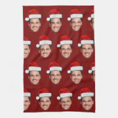 Custom Face Photo Santa Hat Christmas Red Geschirrtuch (Vertikal)