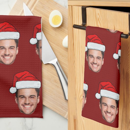 Custom Face Photo Santa Hat Christmas Red Geschirrtuch