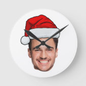 Custom Face Photo Santa Hat Christmas Runde Wanduhr (Vorderseite)