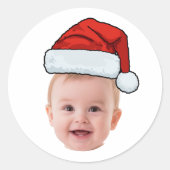 Custom Face Photo Santa Hat Christmas Runder Aufkleber (Vorderseite)