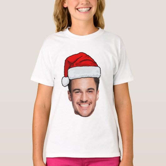 Custom Face Photo Santa Hat Christmas T-Shirt (Vorderseite)