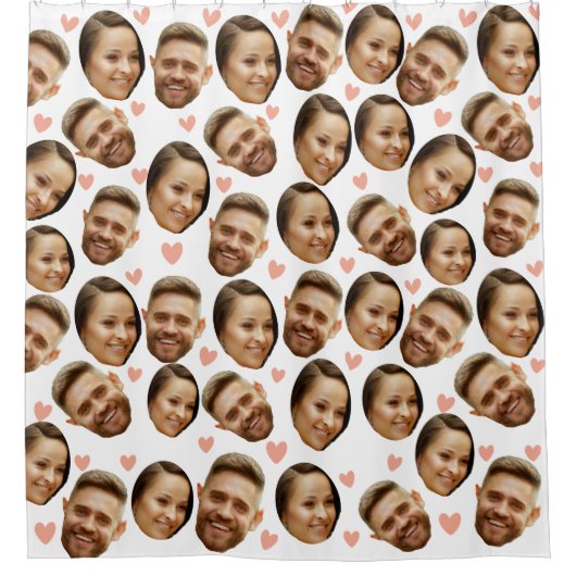 Custom Face Picture Heart Funny Couple Muster Duschvorhang (Vorderseite)
