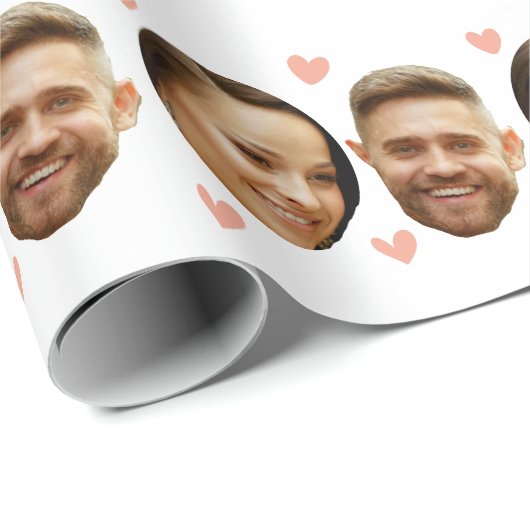 Custom Face Picture Heart Funny Couple Muster Geschenkpapier (Rolleneckpunkt)