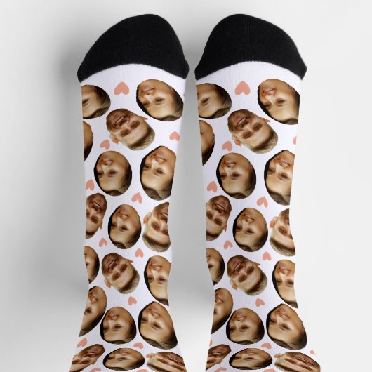 Custom Face Picture Heart Funny Couple Muster Socken (Oben)