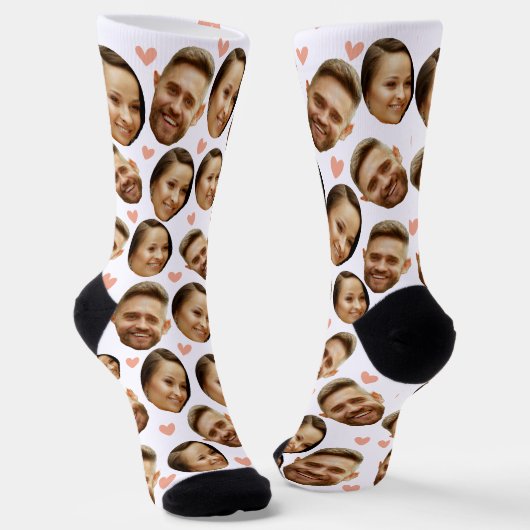 Custom Face Picture Heart Funny Couple Muster Socken (Gewinkelt)